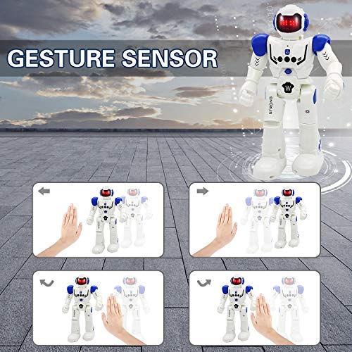 Vindany Intelligente RC Roboter Spielzeug Weihnachts-Geburtstagsgeschenk Fernbedienung Geste Steuerung Roboter Kit Programmierung, Singen und Tanzen wiederaufladbare Roboter für Kinder (Blau) - 3