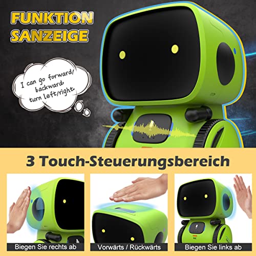 REMOKING Intelligent Roboter Kinder Spielzeug, Interaktives Roboter Lernspielzeug, Geschenke für Jungen Mädchen, Touch-Steuerung, Sprachsteuerung, Sprachaufnahme, Nachsprechen, Tanzen, Musik (Grün) - 2